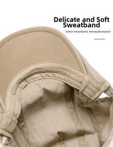 Detailed close-up of the breathable cotton sweatband inside the khaki sun hat