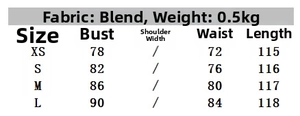 Tableau des tailles pour robe midi licou indiquant buste taille et longueur