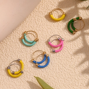 Colorful enamel geometric drop earrings in 18K gold plated stainless steel shown in various shades