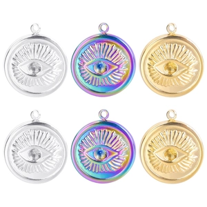 Titanium steel evil eye charms in silver gold and rainbow colors set of six pieces