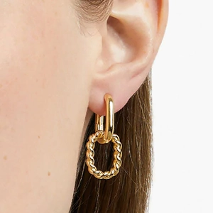 Minimalist Geometric Double Hoop Earrings For Women Copper Real Gold Plated Twist Texture Zirconia Dangle Earring Jewelry Gift