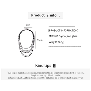 Detail view of multi-layer beaded necklace dimensions and material specifications