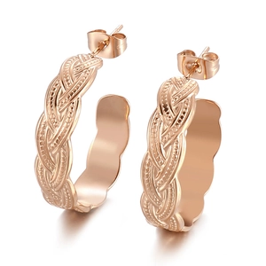 Chic 18k rose gold plated twisted texture hoop earrings with minimalist vintage design