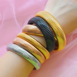 Vintage stainless steel tubogas stretch snake bracelets in gold, silver and rose gold