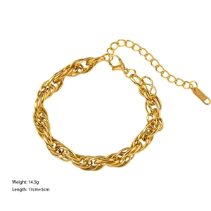 Gold stainless steel double layer woven chain bracelet with adjustable clasp