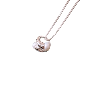 18k gold plated irregular pearl pendant necklace with double ring silver chain for women