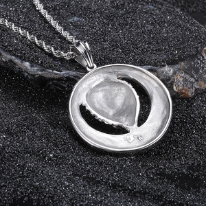 Silver lion sun pendant necklace with rope chain in stainless steel hip hop style