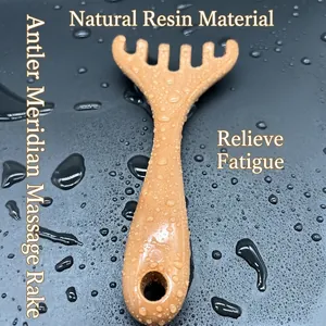 Antler-shaped resin scalp massager with five blunt teeth for head and neck meridians