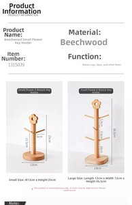 Detailed size chart for beech wood storage racks showing small and large stand dimensions