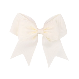 Handmade cream grosgrain ribbon bow hair clip for girls with elegant fishtail streamers