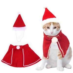 Pet Christmas Costume Red Flannel Cloak And Hat For Cats Small Dogs Holiday Cosplay Festive Party Dressing Decor