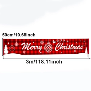 3m Merry Christmas outdoor banner with red buffalo plaid pattern and festive icons