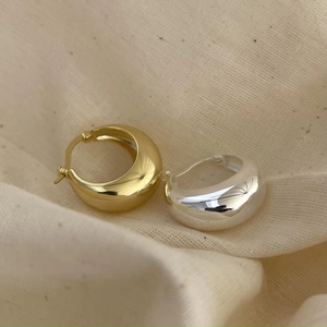 Chunky Teardrop Hoop Earrings 925 Sterling Silver Polished Minimalist Geometric Water Drop Jewelry For Women