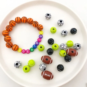 DIY sports bracelet kit with acrylic beads of basketball, soccer and rugby shapes