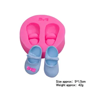 Pink silicone baby shoe mold for fondant cakes featuring cute bow and Mary Jane style
