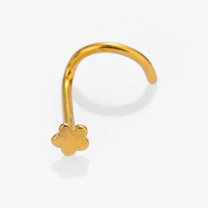 Gold stainless steel nose stud featuring a small five-petal flower on a white background