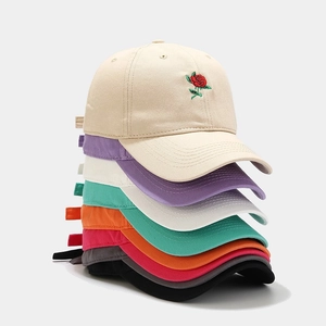 Rose Embroidered Cotton Baseball Cap Adjustable Soft Top Sun Protection Hat For Women Men Casual Floral Embroidery Dad Hat