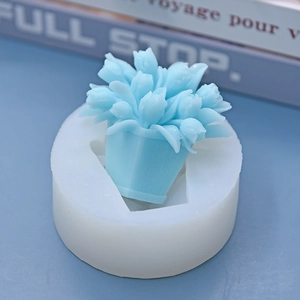 Flower pot silicone mold for DIY baking and tulip flower candle making with detailed texture