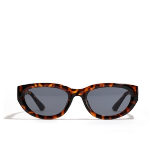Classic tortoise shell square cat-eye sunglasses with dark grey lenses for women
