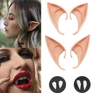 Halloween elf ears and vampire teeth prosthetic set for cosplay and costume parties