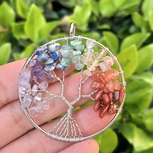 Detailed tree of life pendant with silver wire and colorful crystal chakra stones
