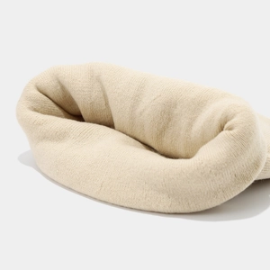 Elastic knit beanie hat for men and women, featuring a soft beige finish and thick texture