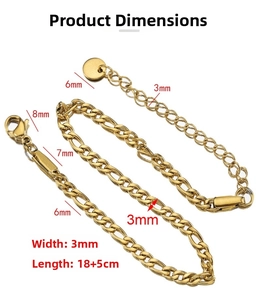 Macro view of 3mm gold Figaro chain with lobster clasp and 18+5cm extension chain