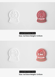 Detail of crystal ball Christmas cookie stamps with gingerbread man and Santa designs