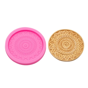 Mandala pattern silicone mold for coasters and gypsum crafts with detailed gold resin finish