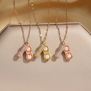 Collier Pendentif Cacahuète Incrusté De Künstliche Perles Zircon Titane Acier Cuivre Élégant Chaîne Clavicule Bijoux Femmes