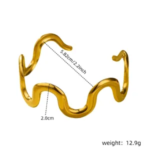18K gold plated stainless steel wavy bangle with 5.82cm inner diameter dimensions