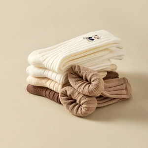 Cozy ribbed knit crew socks with cute bear embroidery in various earthy autumn colors