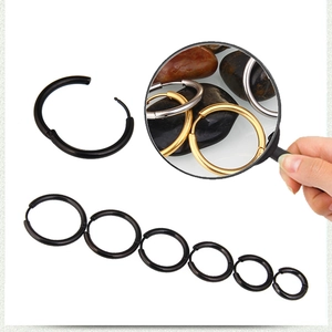 Detailed comparison of titanium steel hoop earrings in six sizes and three metallic finishes