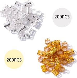 Detail view of 400pcs adjustable metal hair rings in gold and silver for braids