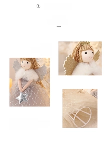 Detail of cute Christmas angel doll with glitter mesh dress and silver sequin wings