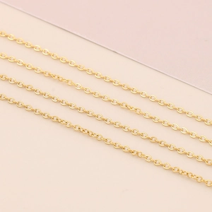 Detailed close-up of golden stainless steel O-chain links for necklace DIY jewelry making