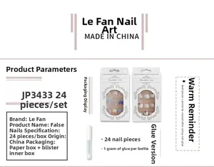 Détail de 24 faux ongles 3D bleu et rose avec perles et kit de colle de 1g inclus