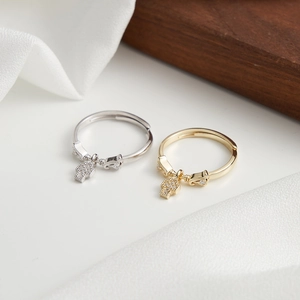 Adjustable S925 silver ring with cross pendant and 5A zircon in gold and silver finish