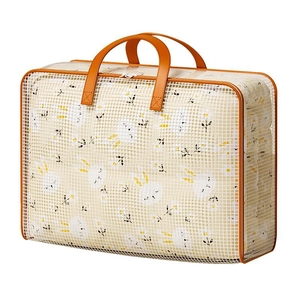 Breathable mesh quilt storage bag with orange reinforced handles for home organization