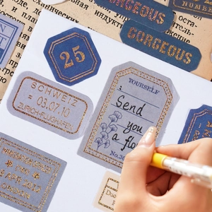 Vintage aesthetic stickers with gold glitter borders for scrapbooking journaling