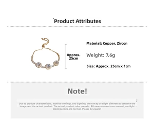 Détails techniques du bracelet doré en zircone, longueur 25 cm et poids de 7,6 g