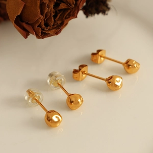 Minimalist Stainless Steel Irregular Bean Stud Earrings For Women Gold Plated Lava Texture Ball Earrings Fashion Jewelry Gift