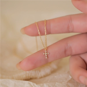 Mini Cross Necklace 925 Sterling Silver With Cubic Zirconia Tiny Dainty Pendant Elegant Minimalist Jewelry For Women