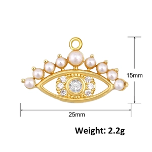 Detailed view of evil eye pendant dimensions 25mm by 15mm with pearls and zircon stones