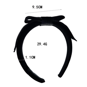 Elegant black velvet headband with center bow, 9.5cm width, handmade hair accessory