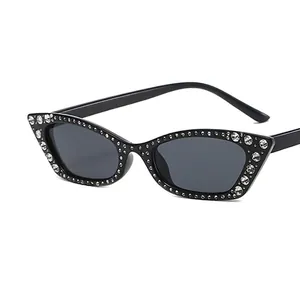 Women Cat Eye Sunglasses Rhinestone Inlaid Small Frame UV400 Protection Retro Fashion Trendy PC Eyewear