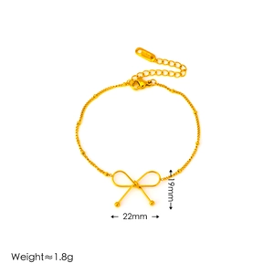 Minimalist gold plated stainless steel bow bracelet with geometric bead chain design
