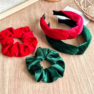 Velvet Headband And Hair Scrunchie Soft Fabric Knotted Bow Elastic Christmas Holiday Party For Women Girls Retro Elegant