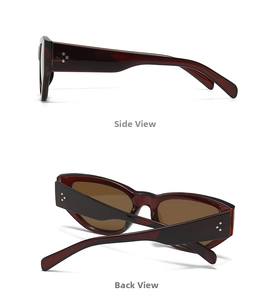 Detailansicht der Seite und Rückseite einer dunkelroten Cat-Eye-Sonnenbrille