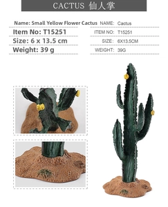 Detail view of a 13.5cm artificial cactus with yellow flowers and desert style base